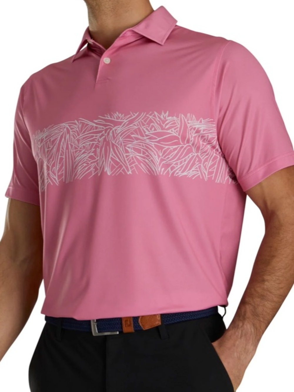 FootJoy Lisle Tropical Chestband Self Collar Golf Polo Rose White Men's Large